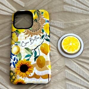 Yellow Lemon and Sunflower Phone Case with pop socket